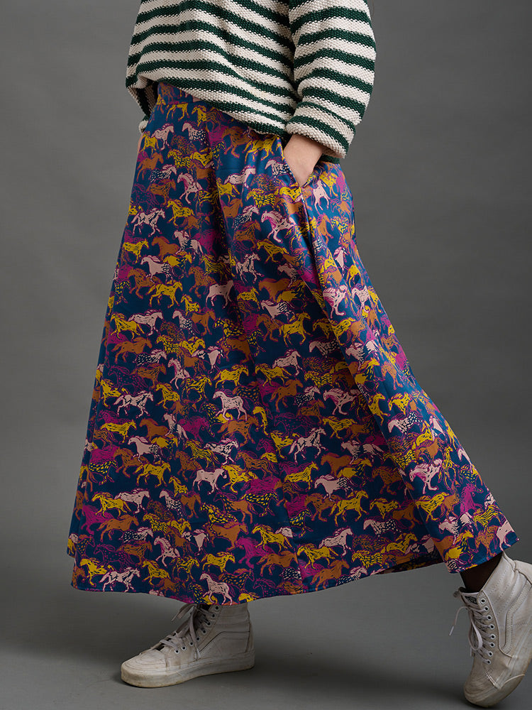 Lucinda Maxi Skirt - Blue Horses - Image 1