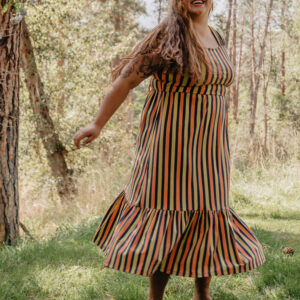 Opal Plus Size Dress - Navy Chartreuse Stripe - Image 1