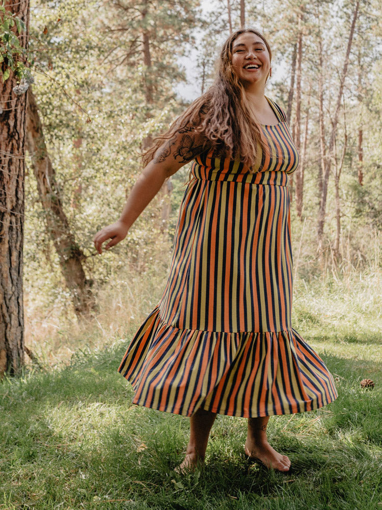 Opal Plus Size Dress - Navy Chartreuse Stripe - Image 1