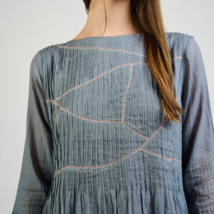 Alma Pintucked Dress - Slate Blue - Image 2