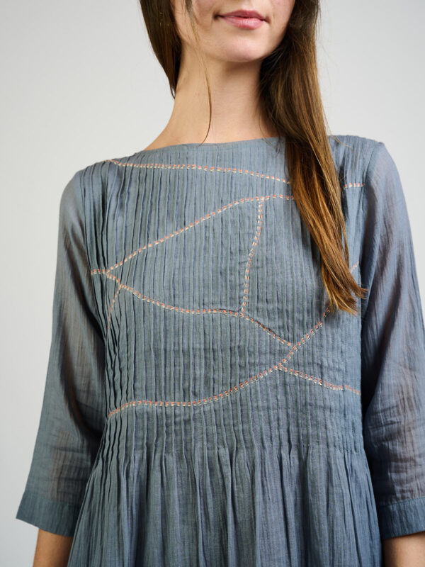 Alma Pintucked Dress - Slate Blue - Image 2