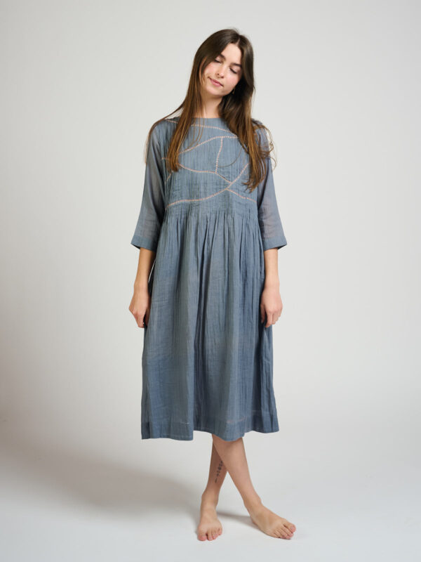 Alma Pintucked Dress - Slate Blue - Image 5