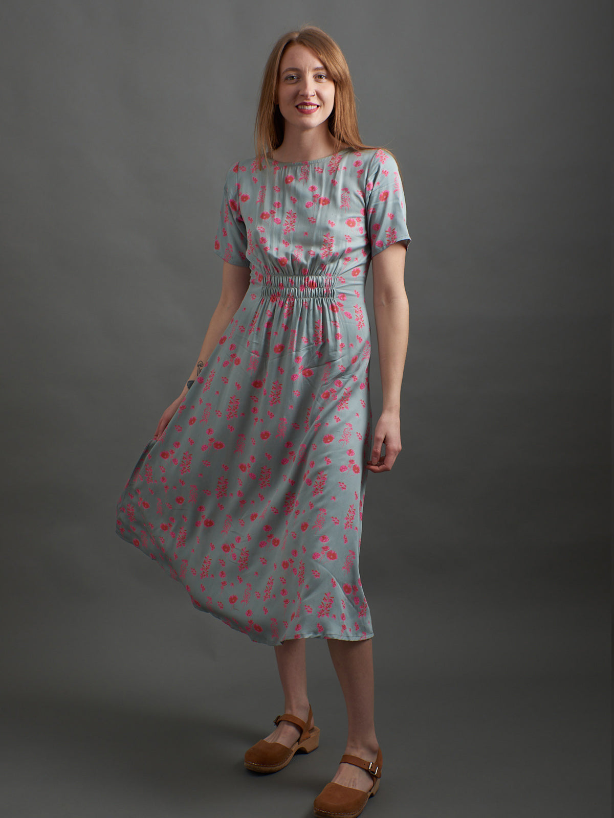 Artsy Traveler Short Sleeve Midi Dress - Botanical Slate - Image 2