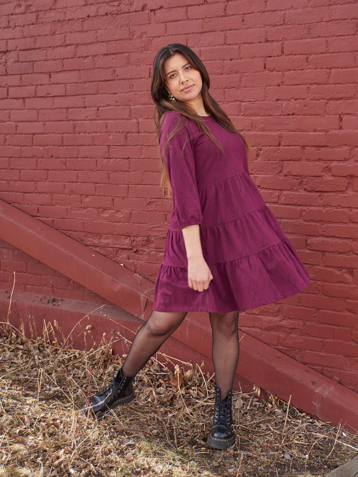 Bellini Long Sleeve Dress - Diamond Vine Dark Purple - Image 3