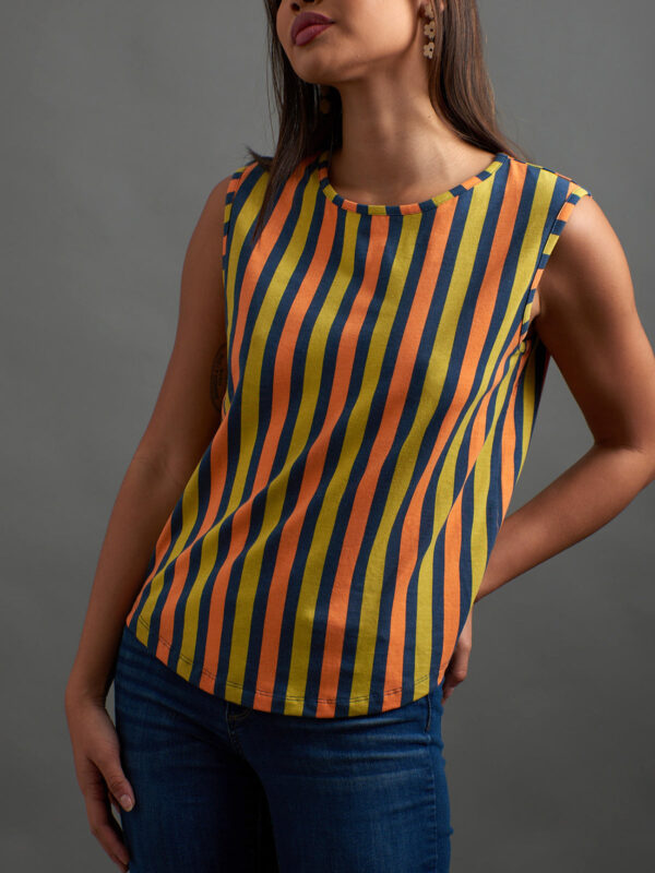 Millie Muscle Tee - Navy Chartreuse Stripe - Image 2