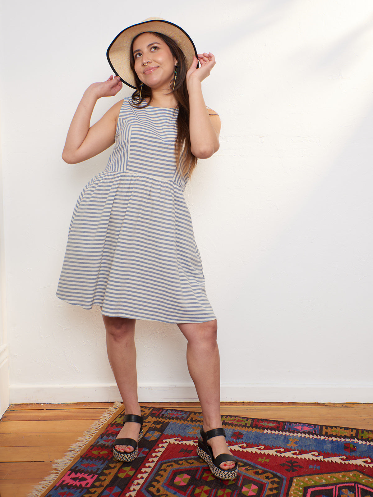 Nadiya Dress - Pinstripe Blue - Image 1