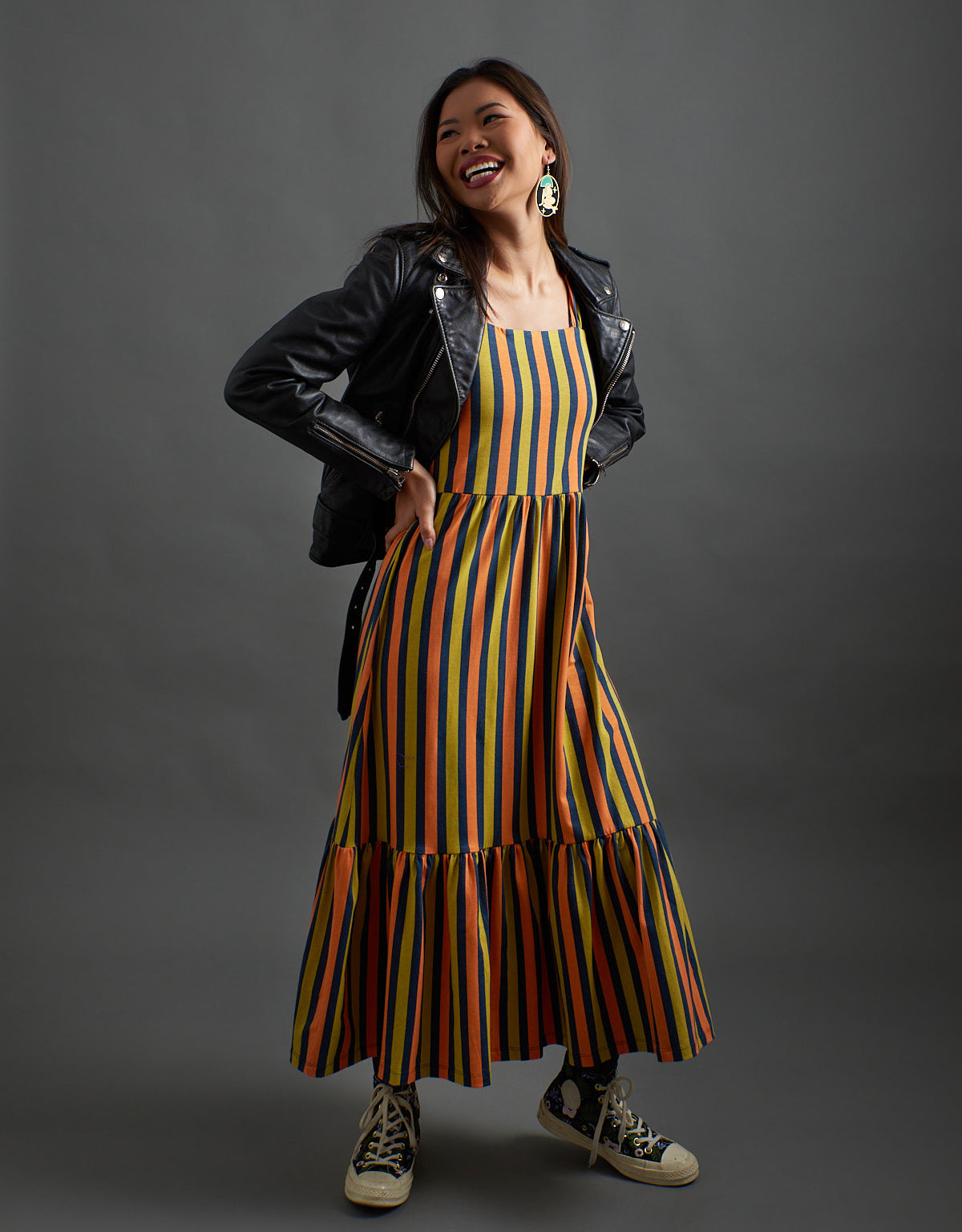 Opal Dress - Navy Chartreuse Stripe - Image 2