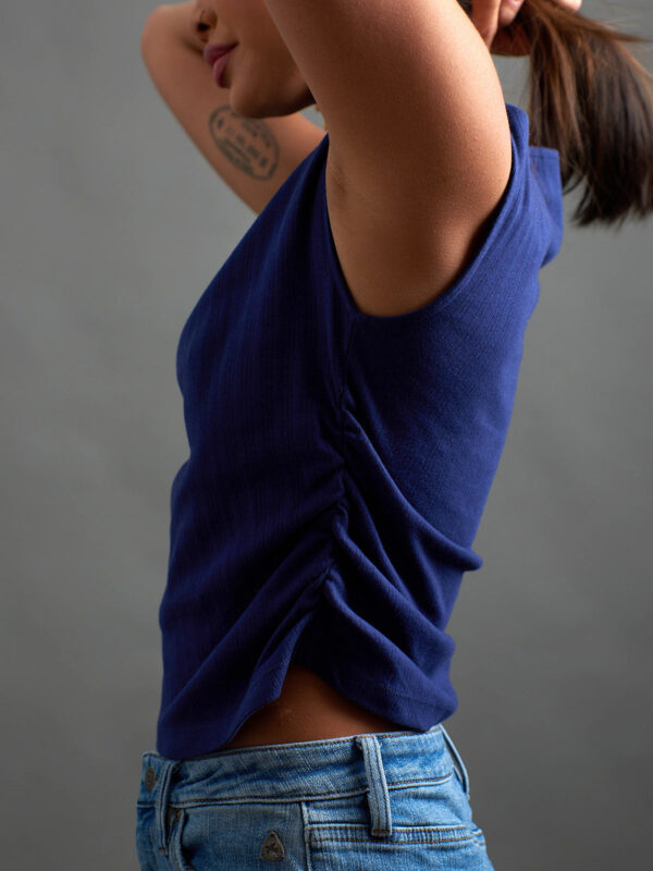 Ruched Top - Navy Rib Knit - Image 3
