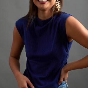 Ruched Top - Navy Rib Knit - Image 1