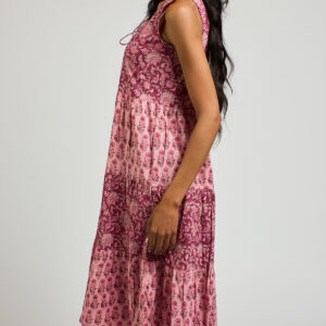 Thais Tiered Sleeveless Dress - Magenta Vine Floral - Image 10