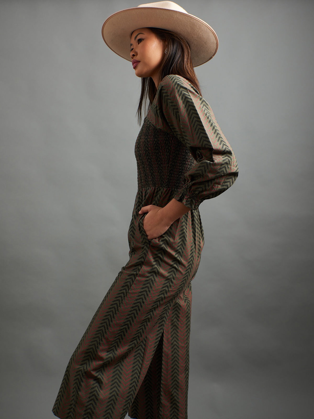 Theodora Jumpsuit - Chevron Fern Red - Image 2