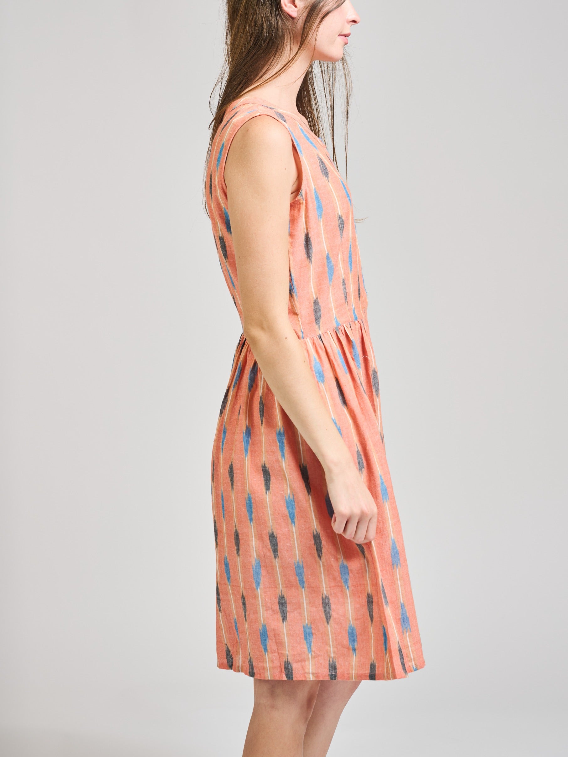 Kerala Placket Dress - Peach Ikat - Image 8