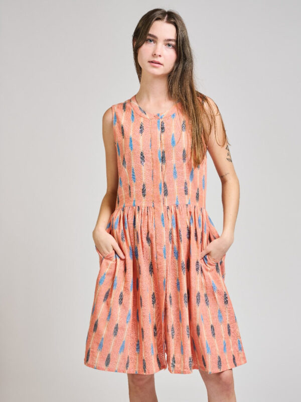 Kerala Placket Dress - Peach Ikat - Image 7