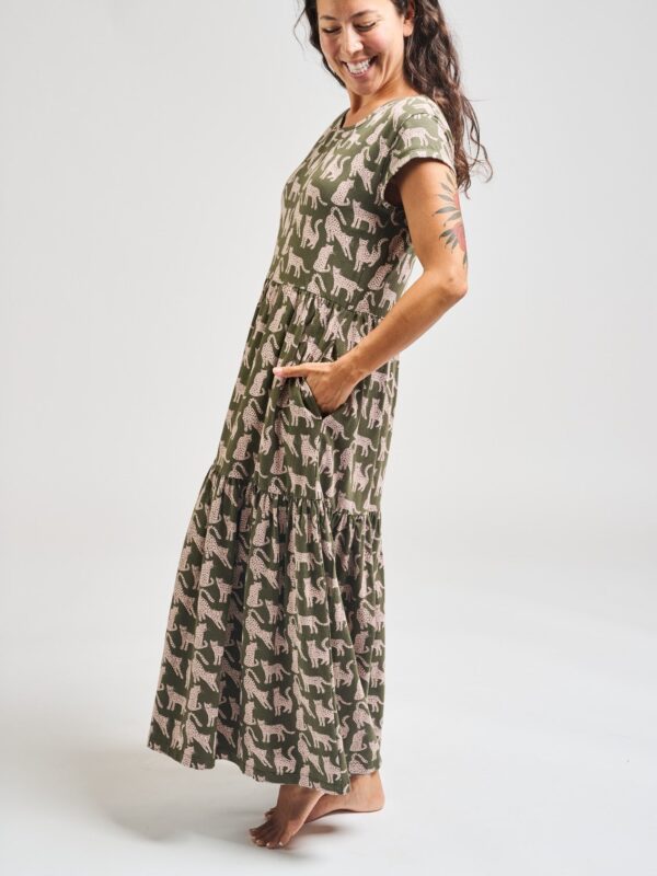 Tiered Jersey Dress - Leopard Green - Image 3