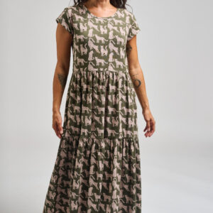 Tiered Jersey Dress - Leopard Green - Image 1