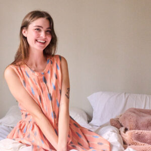 Kerala Placket Dress - Peach Ikat - Image 6