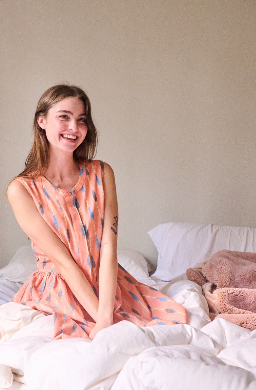 Kerala Placket Dress - Peach Ikat - Image 6