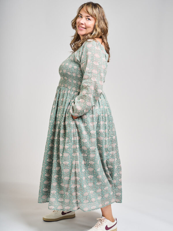 Hailee Smocked Plus Size Midi Dress - Aegean Teal Floral - Image 2