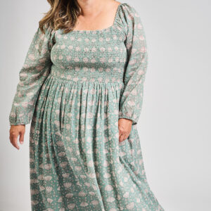 Hailee Smocked Plus Size Midi Dress - Aegean Teal Floral - Image 1