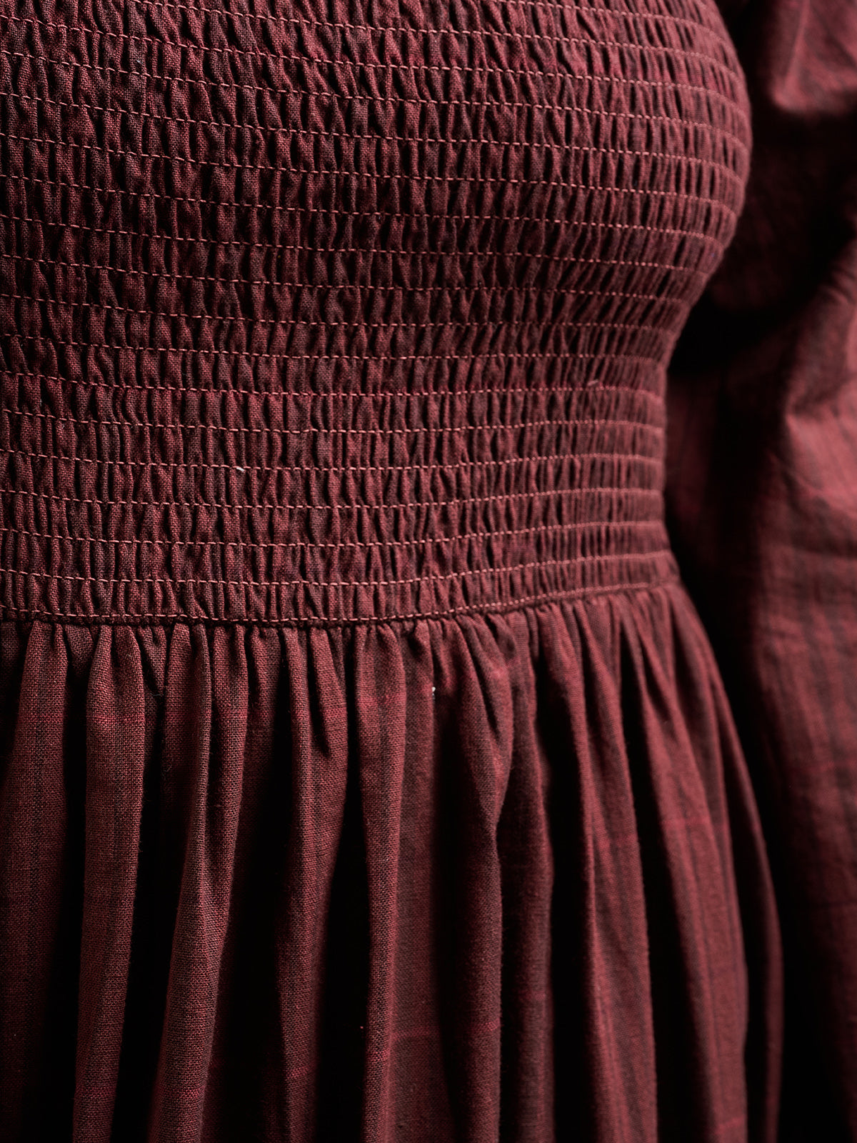 Hailee Smocked Plus Size Midi Dress - Maroon Plaid - Image 4