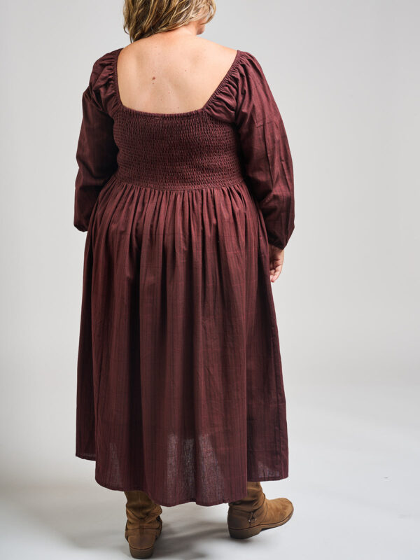 Hailee Smocked Plus Size Midi Dress - Maroon Plaid - Image 3