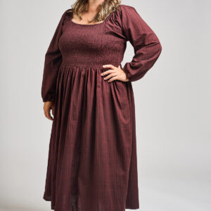 Hailee Smocked Plus Size Midi Dress - Maroon Plaid - Image 2