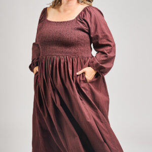 Hailee Smocked Plus Size Midi Dress - Maroon Plaid - Image 1