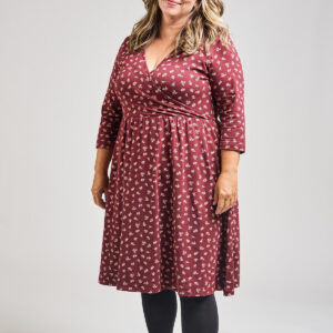 Callie 3/4 Sleeve Plus Size Wrap Dress - Burgundy Bouquet - Image 2