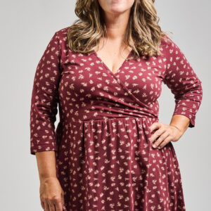 Callie 3/4 Sleeve Plus Size Wrap Dress - Burgundy Bouquet - Image 1