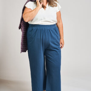 Fae Wide Leg Plus Size Pant - Loop Knit Blue - Image 3