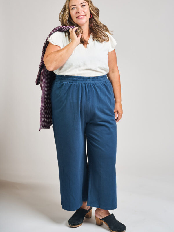 Fae Wide Leg Plus Size Pant - Loop Knit Blue - Image 3