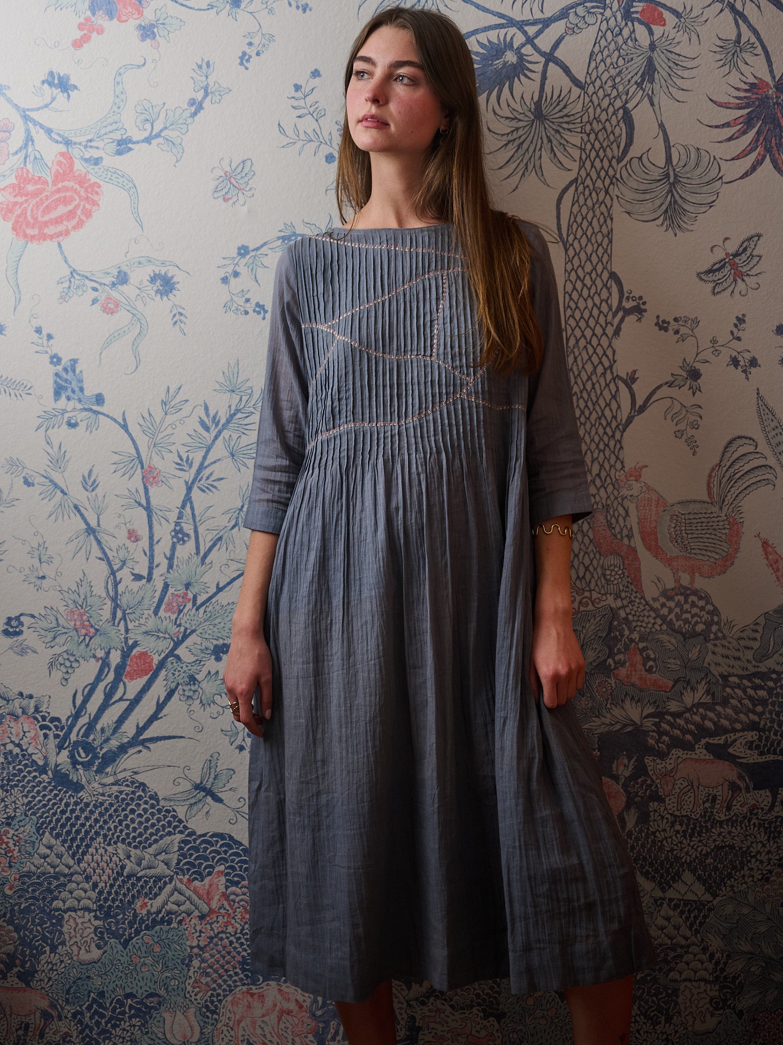 Alma Pintucked Dress - Slate Blue - Image 1