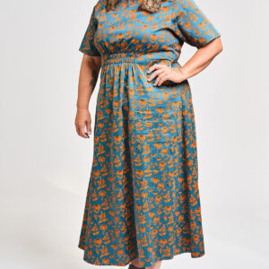 Artsy Traveler Plus Size Midi Dress - Teal Floral - Image 1