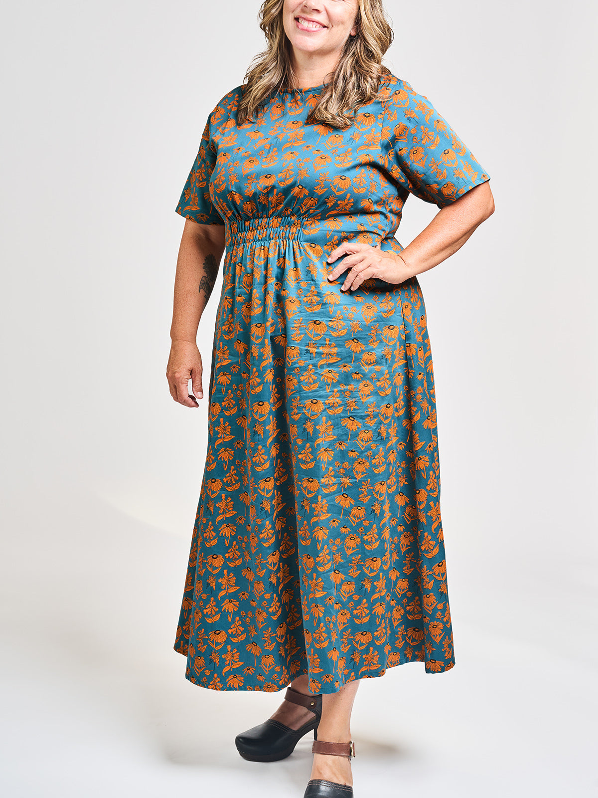 Artsy Traveler Plus Size Midi Dress - Teal Floral - Image 1