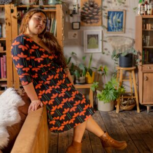 Callie 3/4 Sleeve Wrap Dress - Mod Daisy Poppy - Image 4