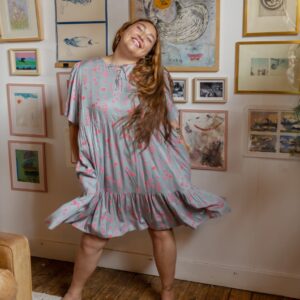 Adelaide Tiered Plus Size Mini Dress - Botanical Slate - Image 1