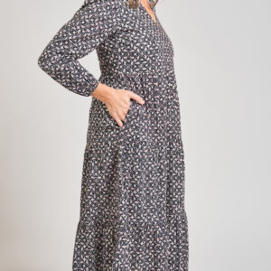 Norah Tiered Dress - Black Botanical - Image 3