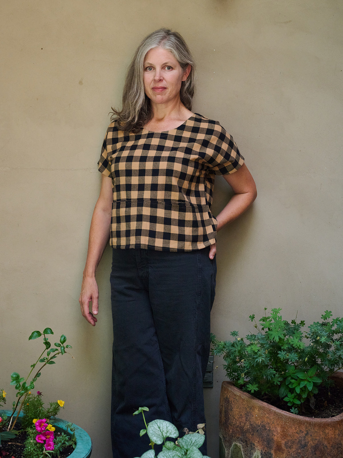 Odelia Top - Black and Tan Gingham - Image 8