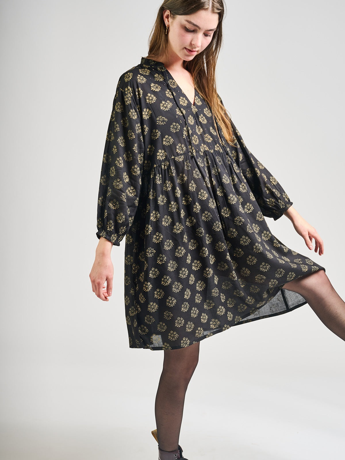 Sohla Mini Dress - Floral Stamp Black - Image 4