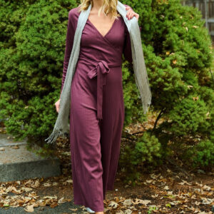 Rita Long Sleeve Jumpsuit - Eggplant Rib Knit - Image 5