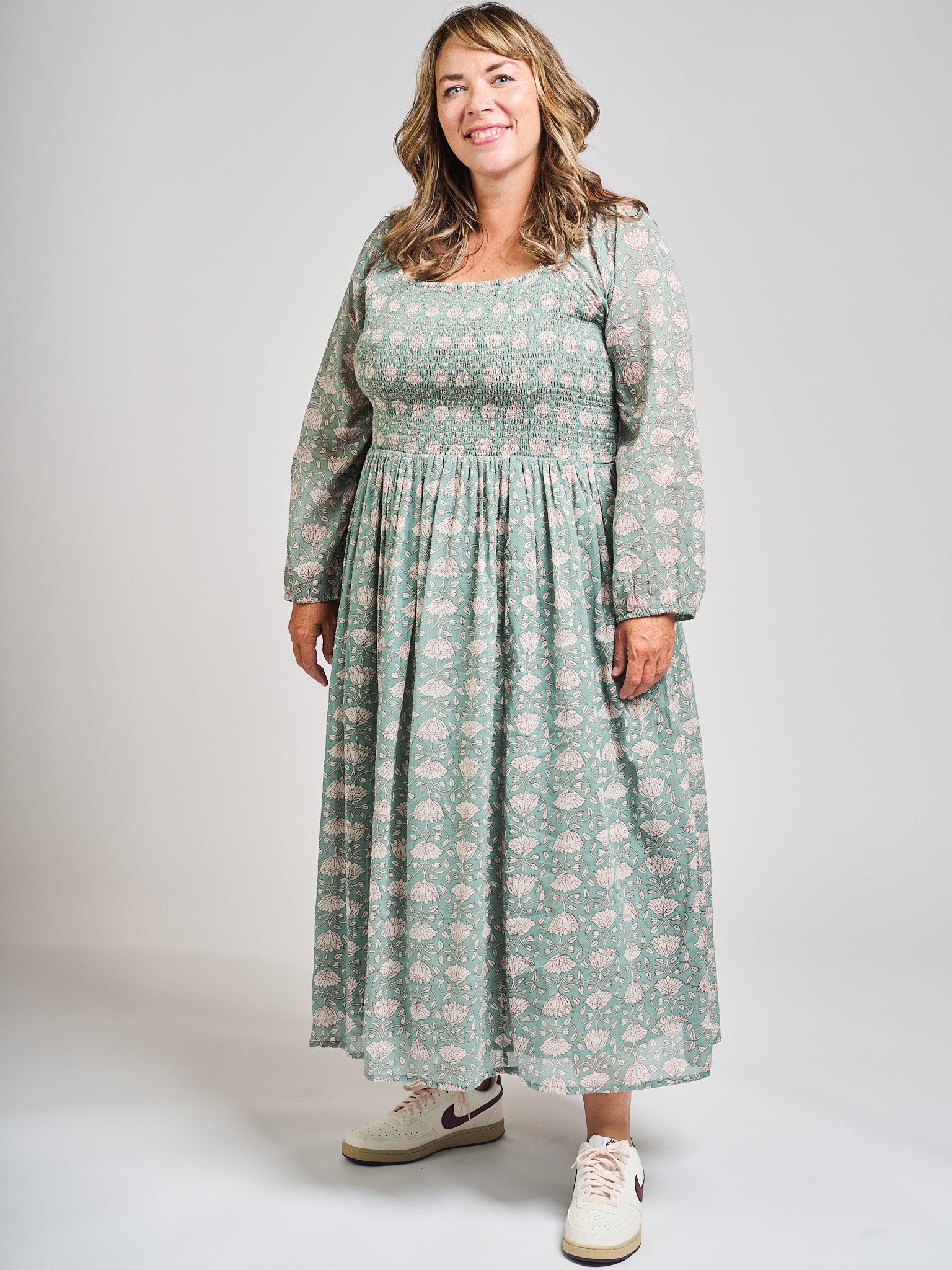 Hailee Smocked Plus Size Midi Dress - Aegean Teal Floral - Image 4