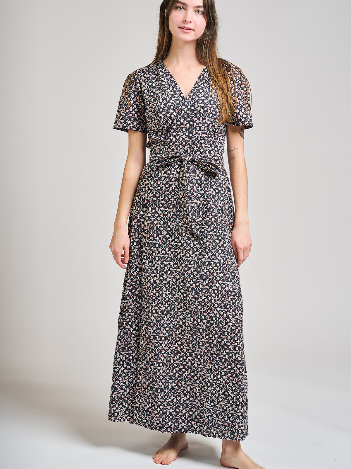 Wrap Maxi Dress - Black Botanical - Image 1