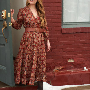 Britta Long Sleeve Tiered Dress - Red Floral - Image 1