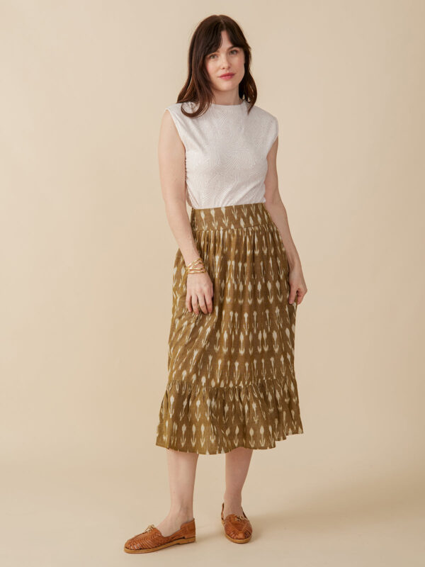 Mila Midi Skirt - Olive Ikat - Image 3