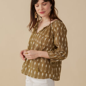 Tulum Tassel Top - Olive Ikat - Image 2