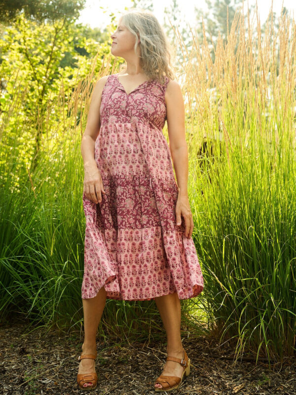 Thais Tiered Sleeveless Dress - Magenta Vine Floral - Image 5