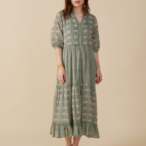 Britta Long Sleeve Tiered Dress - Aegean Teal Mix - Image 1