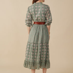 Britta Long Sleeve Tiered Dress - Aegean Teal Mix - Image 4