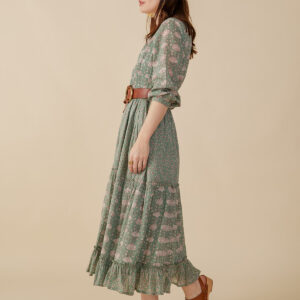 Britta Long Sleeve Tiered Dress - Aegean Teal Mix - Image 3