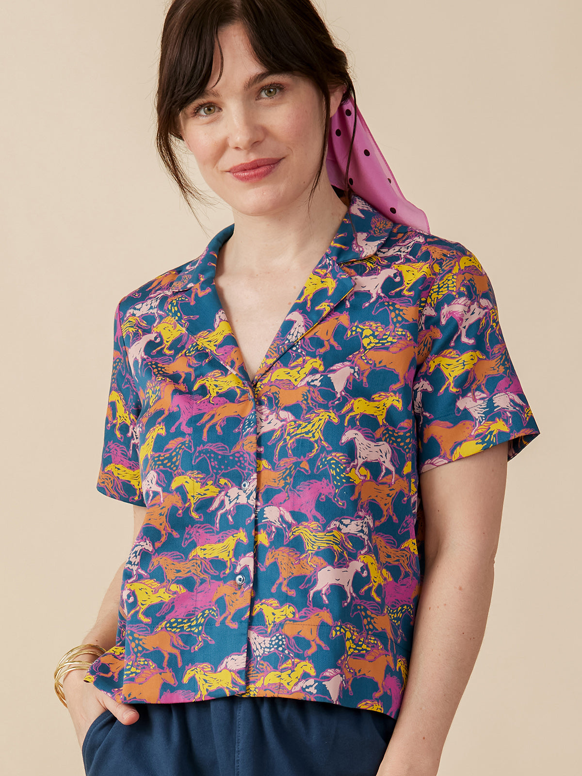 Camp Shirt - Blue Horses - Image 1